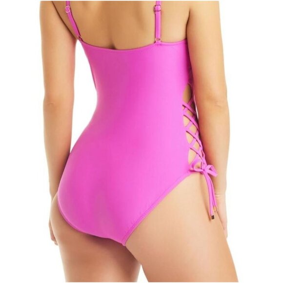 Bar Iii XL One-Piece Swimsuit Lace-up Corset Bathing Suit Core Solid Swimwear - Picture 4 of 5